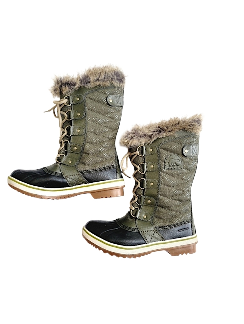 Sorel Tofino II Winter Snow Boots Green Black Fur Trim Women’s‎ 6